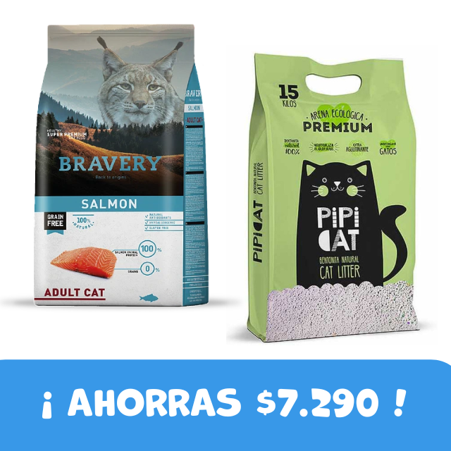 PACK Bravery Salmón 7 kg + Pipicat 15 kg Aroma Lavanda