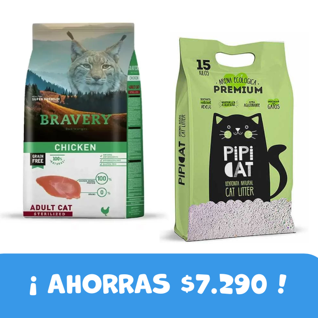 PACK Bravery Chicken Sterilized 7 kg + Pipicat 15 kg Aroma Lavanda