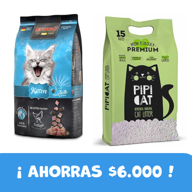 PACK Leonardo Kitten 7,5 kg + Arena Pipicat 15 kg Aroma Lavanda