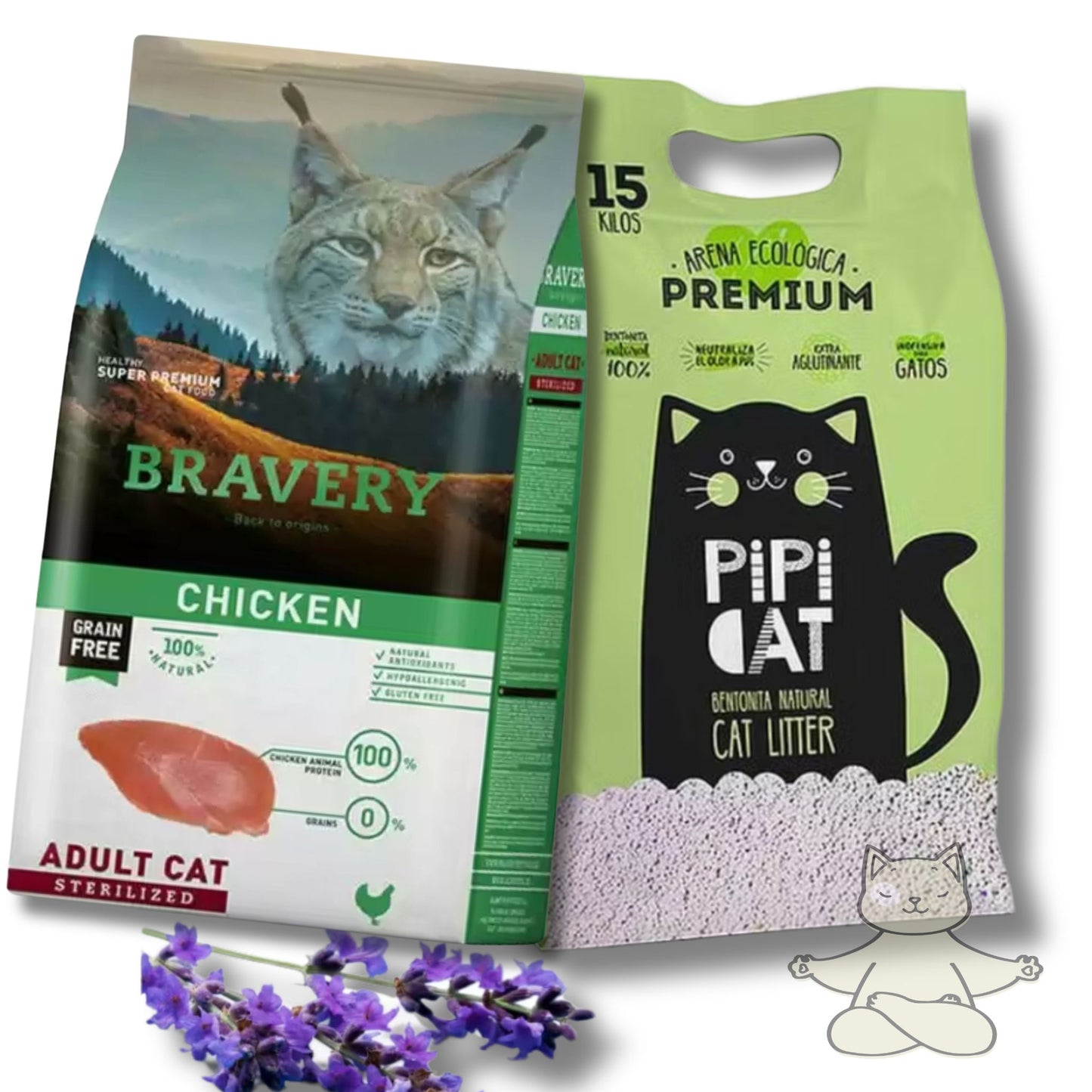 PACK Bravery Chicken Sterilized 7 kg + Pipicat 15 kg Aroma Menta