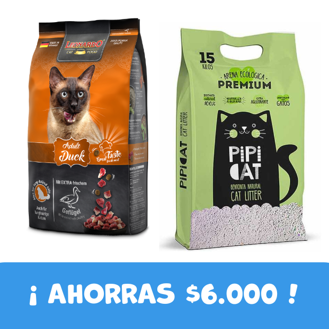 PACK Leonardo Adult Duck 7,5 kg + Arena Pipicat 15 kg Aroma Lavanda