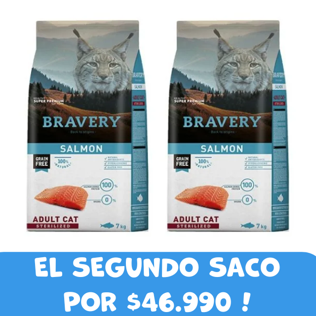 PACK Alimento para Gatos Bravery Salmon Adult Sterilized 7 kg