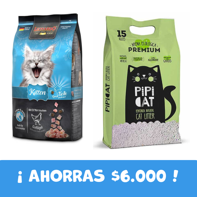 PACK Leonardo Kitten 7,5 kg + Arena Pipicat 15 kg Aroma Menta