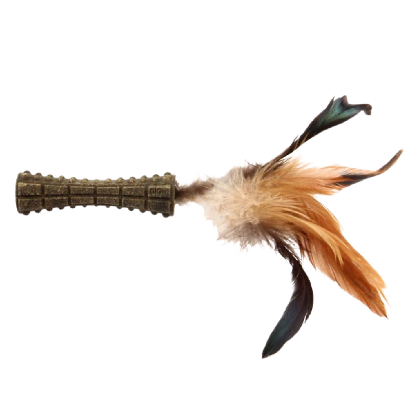 Gigwi Catnip Johnny Stick con un lado de pluma natural café