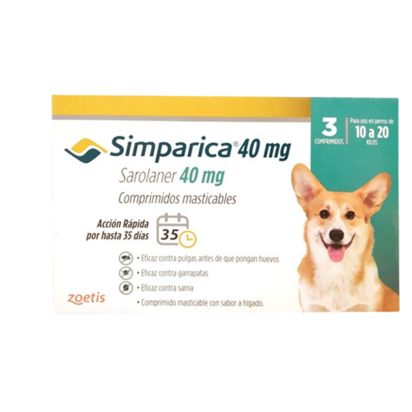 Antiparasitario Simparica 40mg x 3 comprimidos - 10 a 20kg
