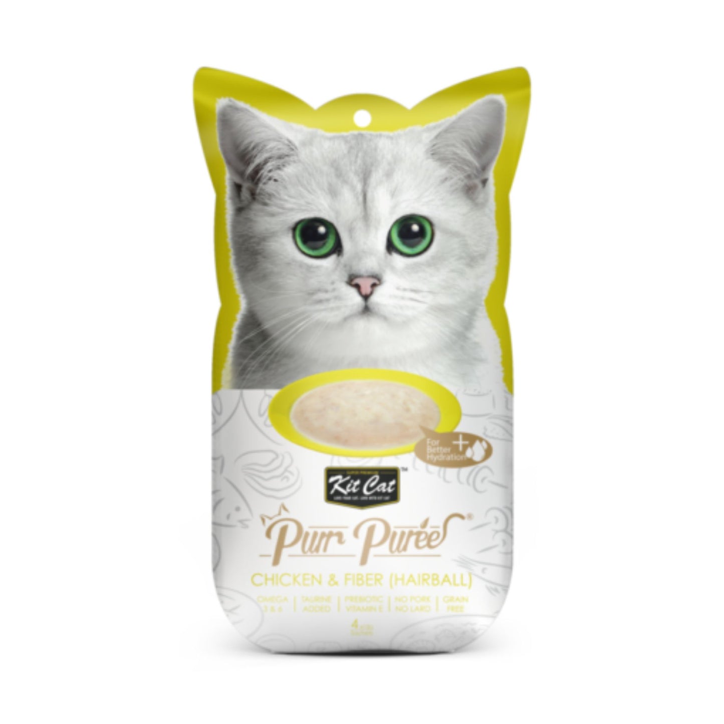 Kit Cat Purr Purée sabor Pollo y Fibra - Control Bola de Pelos 60gr