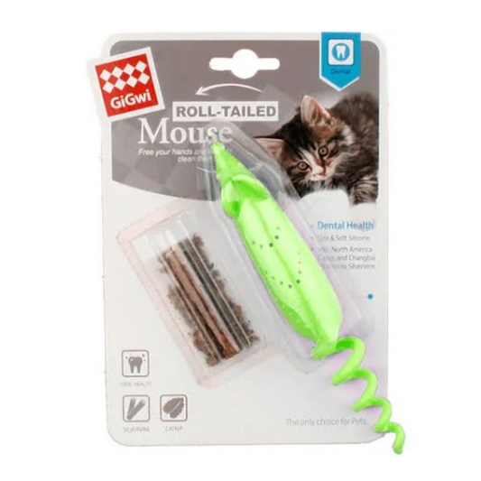 Gigwi Roll Tailed Ratón Verde con Catnip - Juguete para Gatos