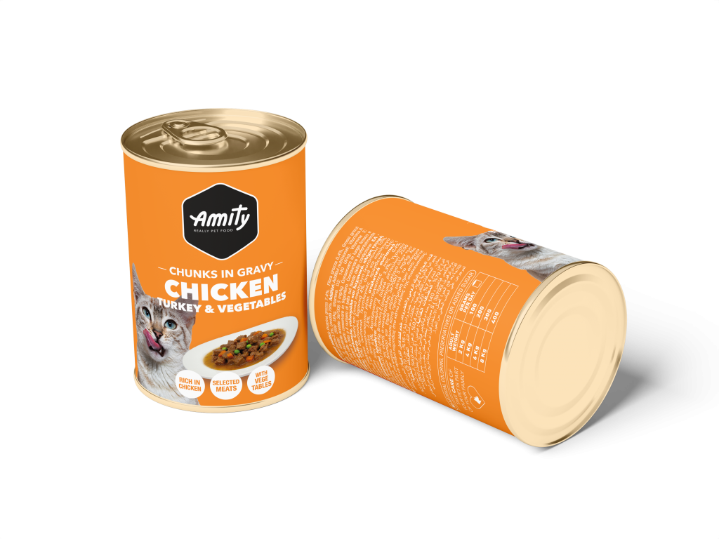 Alimento Húmedo para Gatos Amity Chunks Chicken, Turkey y Veg 415gr