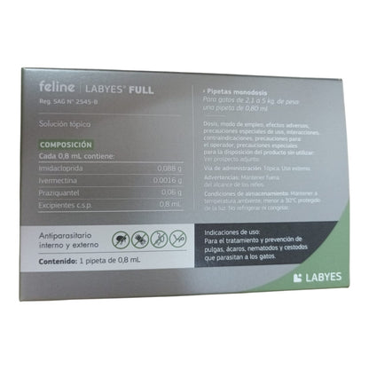 🐱 Feline Labyes Full 0,8 mL – Antiparasitario interno y externo para gatos de 2,1 a 5 kg