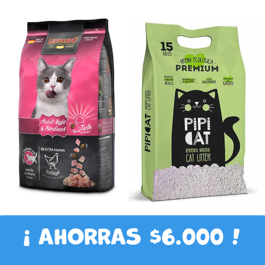 PACK Leonardo Adult Light 7,5 kg + Arena Pipicat 15 kg Aroma Menta