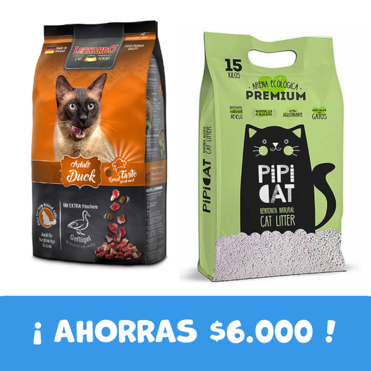 PACK Leonardo Adult Pato 7,5 kg + Arena Pipicat 15 kg Aroma Manzana