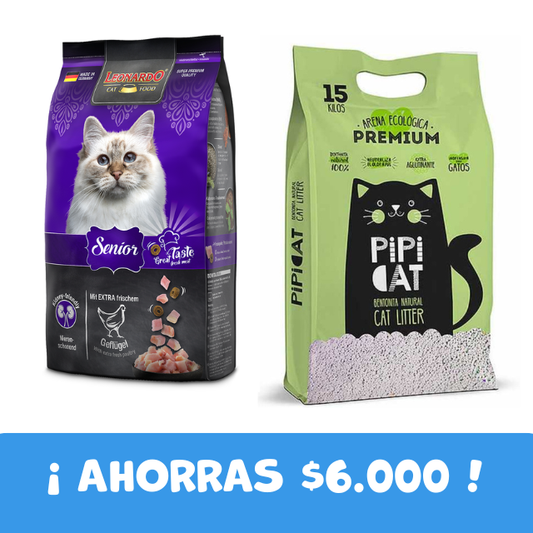 PACK Leonardo Senior 7,5 kg + Arena Pipicat 15 kg Aroma Manzana