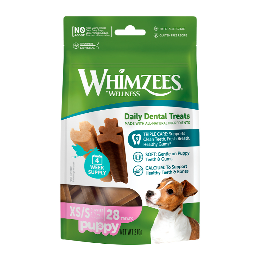 Snack Dental Natural de Uso Diario para Perros Whimzees Puppy S - 28 unidades