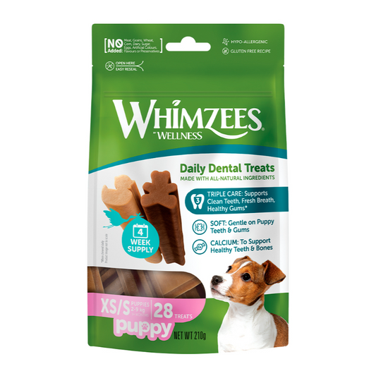 Snack Dental Natural de Uso Diario para Perros Whimzees Puppy S - 28 unidades