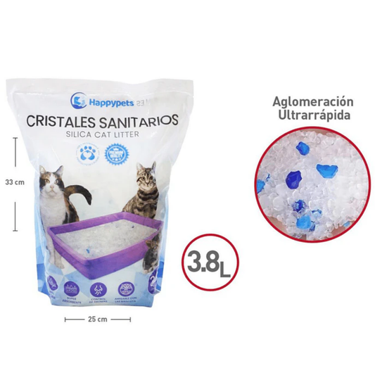 Arena Sanitaria Aglutinante Happypetscon Cristales de Sílica 3,8 L