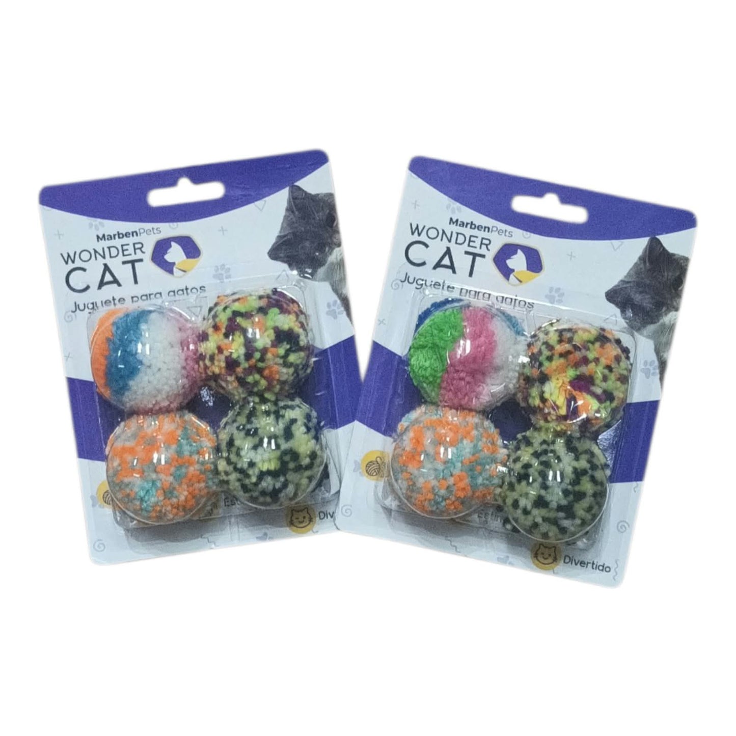 Pack de 4 Pelotas de Lana Multicolor Wonder Cat de Marben Pets