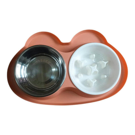 🐶 Plato Doble con Comedero Lento